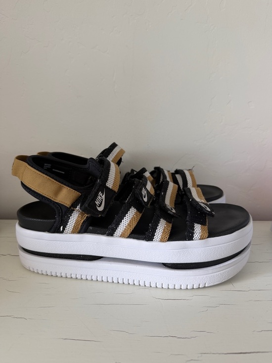 Nike Shoes - Nike Icon Classic Platform Sandals Strappy Sport Black Gold 9